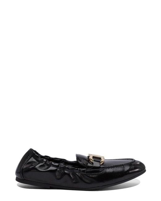 Ferragamo Black Gancini Plaque Elasticated Loafers
