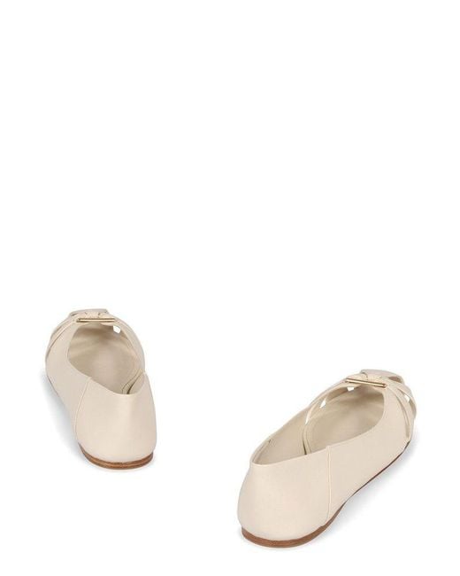 Ferragamo White Leather Ballet Flats