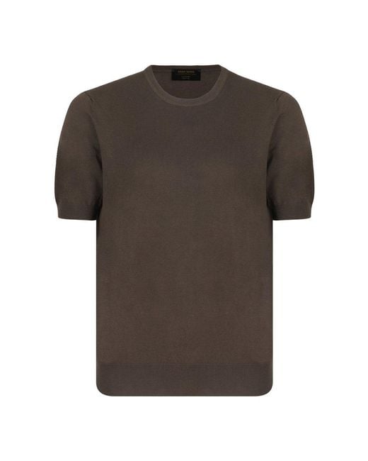 Gran Sasso Brown Short Sleeved Knitted Jumper for men