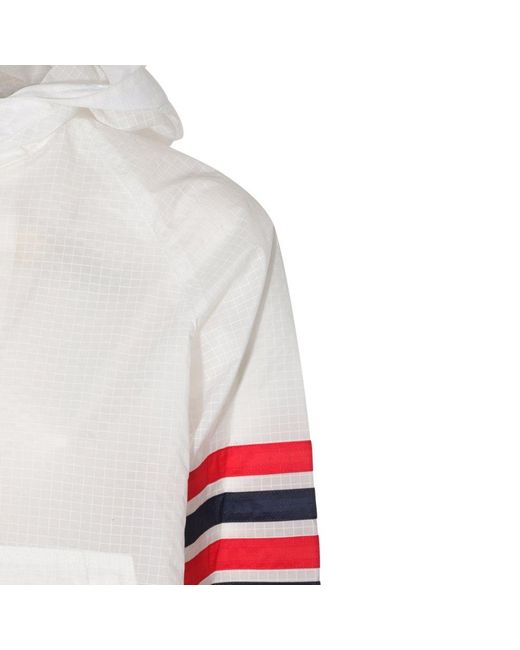 Thom Browne White 4-Bar Stripe Detailed Hooded Jacket