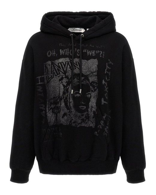 Lanvin Black Printed Hoodie Sweatshirt for men