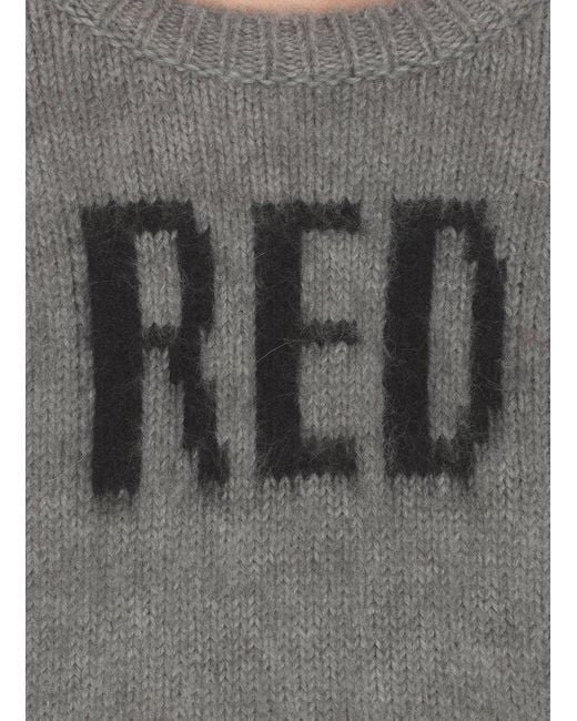 RED Valentino Gray Red Crewneck Cropped Jumper