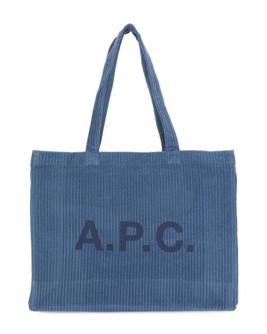 A.P.C. Cotton Diane Logoembroidered Shopping Tote Bag in Blue Lyst
