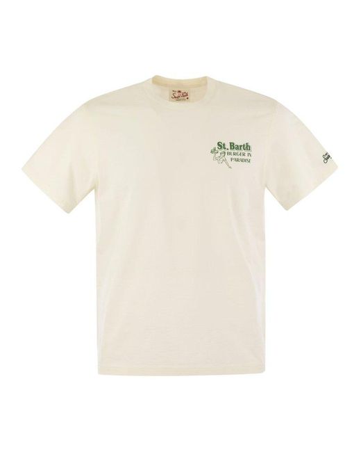 Mc2 Saint Barth White T-Shirt With Print On Chest And Back for men