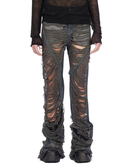 Rick Owens Black Distressed Denim Jeans for men