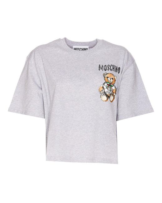 Moschino Gray Teddy Bear Printed Cropped T-shirt