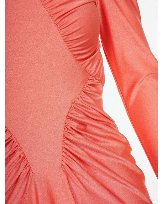 Philosophy Di Lorenzo Serafini Red Ruched Detailed Long-sleeved Mini Dress