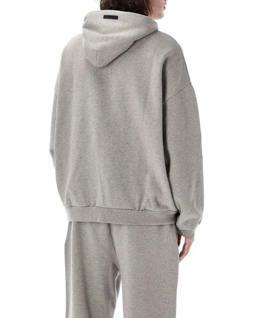Fear Of God Gray Logo Printed Long Sleeved Hoodie