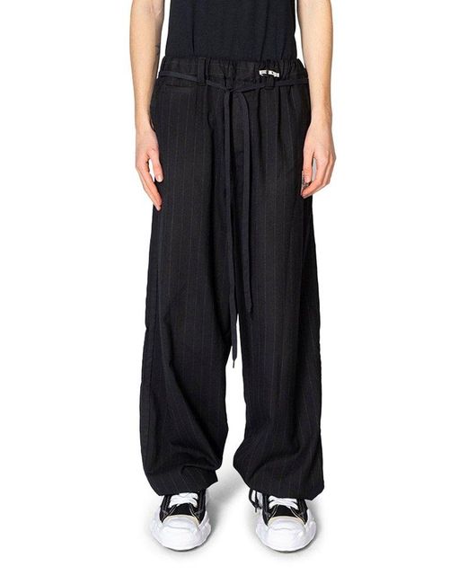 Maison Mihara Yasuhiro Black Pinstriped Drawstring Trousers for men