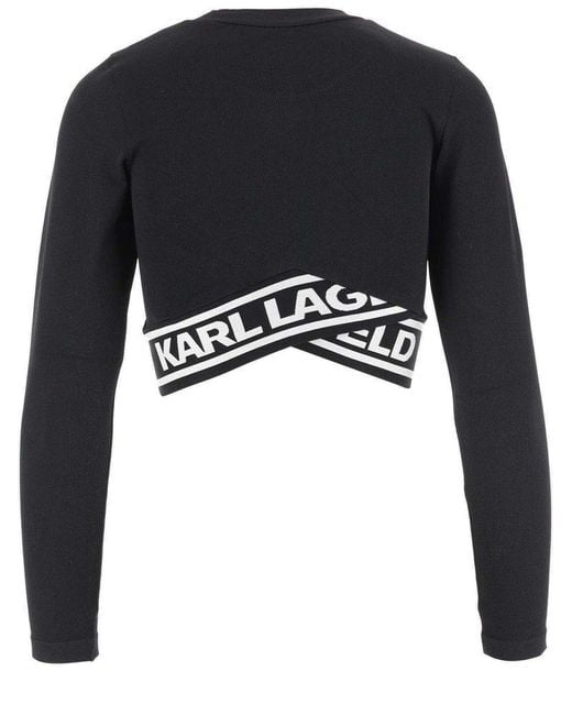 Karl Lagerfeld Black Stretch Acrylic Crop Top