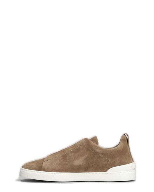 Zegna Brown Round Toe Slip-on Sneakers for men