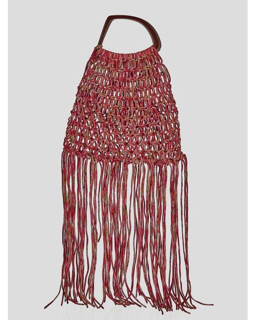 Dries Van Noten Fringe Detailed Knitted Handbag in Red | Lyst