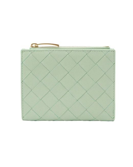 Bottega Veneta Green Intrecciato Bi-fold Small Wallet