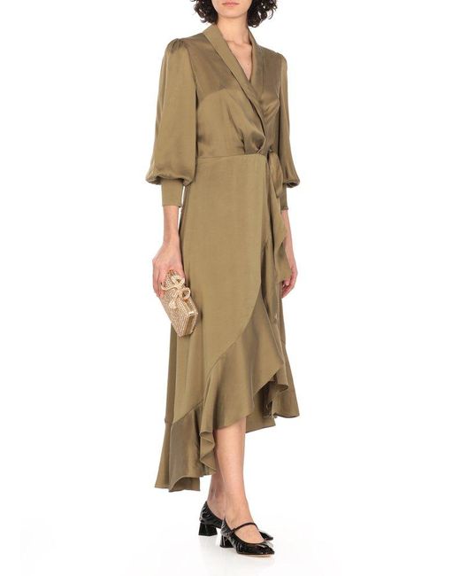 Zimmermann Natural Asymmetric Wrap Midi Dress