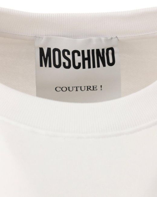 Moschino White Slogan Printed Crewneck Sweatshirt for men