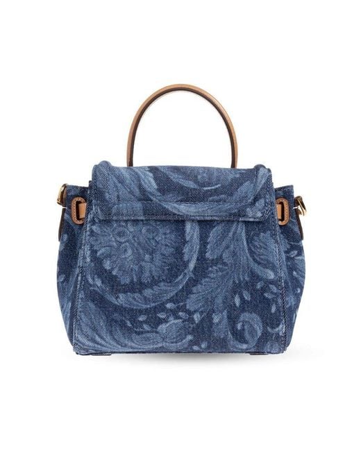 Versace Blue La Medusa Foldover Top Small Tote Bag