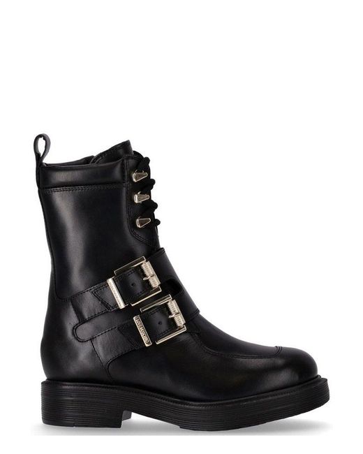 Love Moschino Buckle-detailed Combat Boots in Black | Lyst