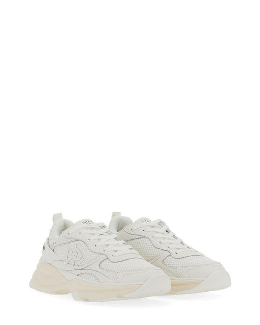 Stuart Weitzman White Logo Patch Mesh Lace-up Sneakers