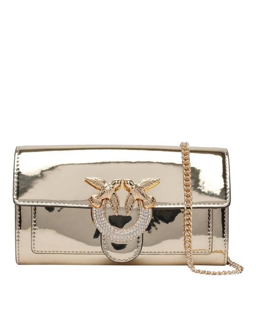 Pinko Natural Logo Plaque Metallic Clutch Bag