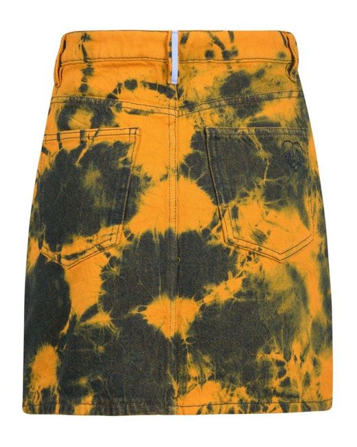 McQ Alexander McQueen Yellow Tie-Dyed Denim Skirt