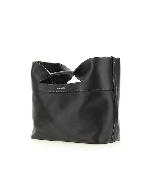 Alexander McQueen Black Logo-printed Small Top Handle Bag