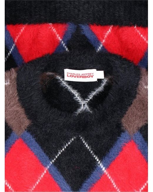 Charles Jeffrey Red Argyle Knit Sweater