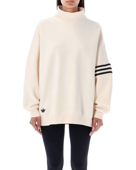 Adidas Originals White Logo Embroidered High Neck Sweatshirt