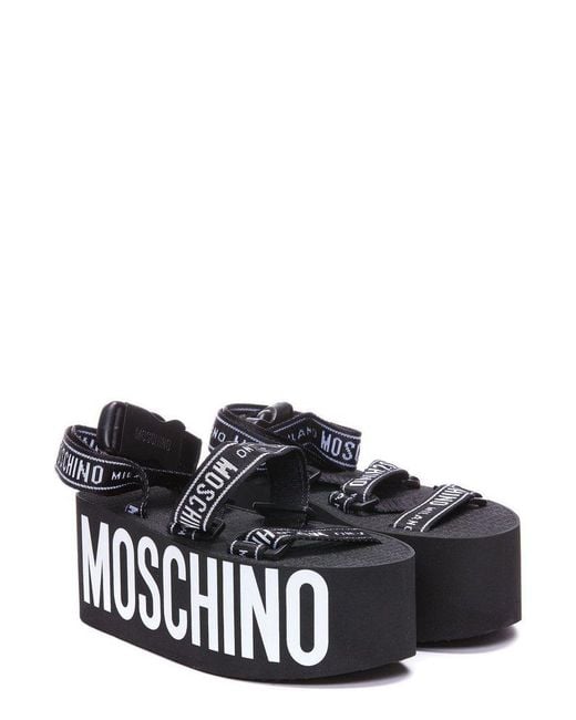 Moschino White Logo Tape Platform Sandals