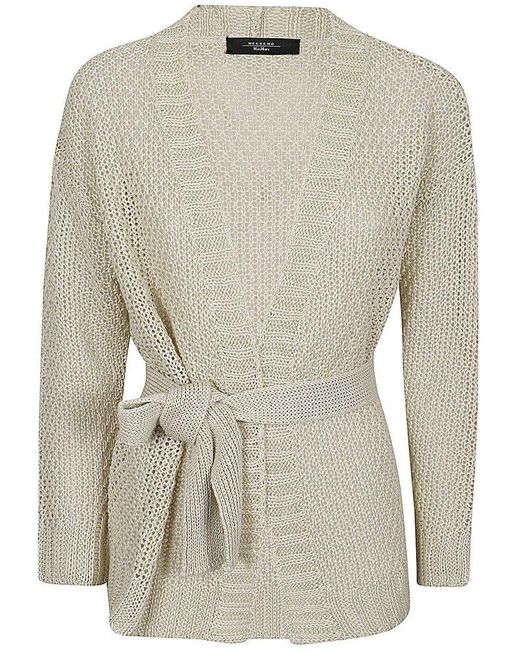 Weekend by Maxmara Gray V-neck Belted Cardigan