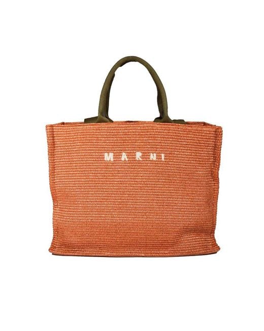 Marni Brown Logo Embroidered Woven Large Tote Bag for men