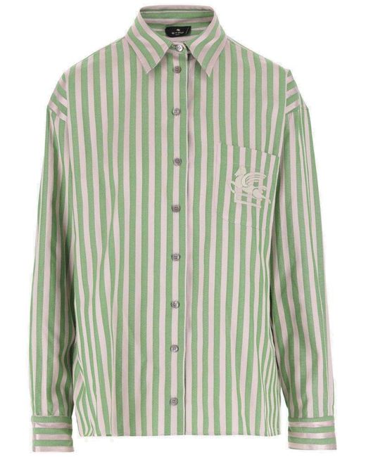 Etro Green Striped Button-up Shirt