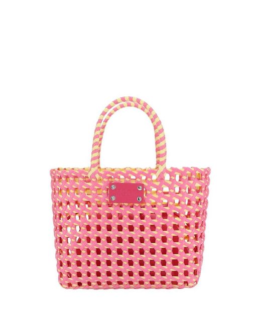 MSGM Pink Woven Logo-patch Top Handle Bag