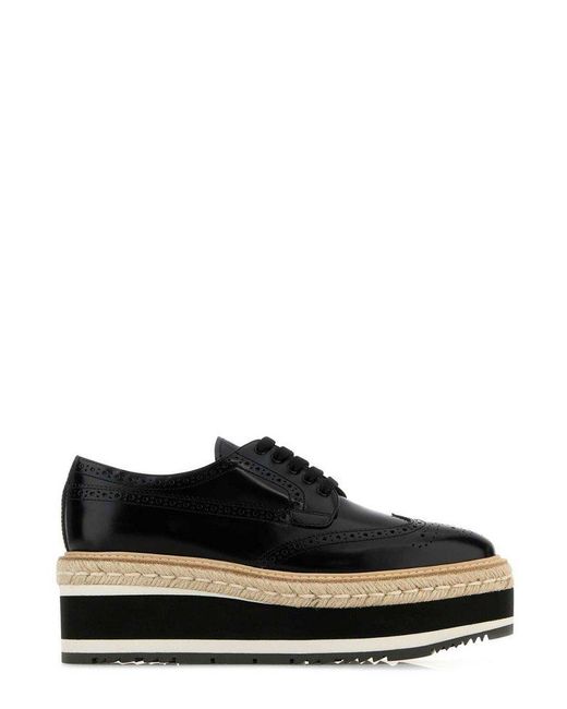 Prada Black Round-Toe Lace-Up Shoes