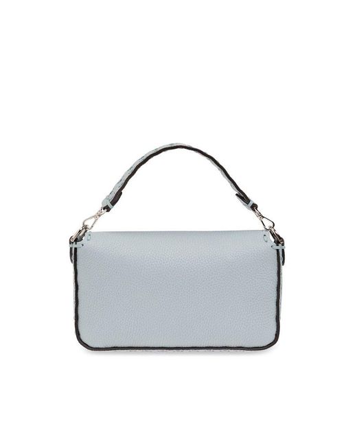 Fendi Gray Baguette Mini Logo Plaque Tote Bag