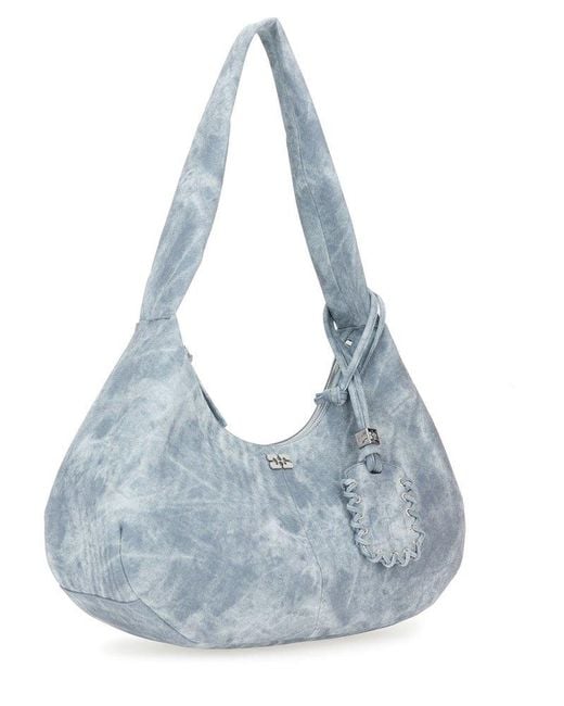 Ganni Blue Bleached Medium Hobo Bag