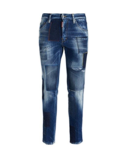 DSquared² Blue Distressed Skinny Jeans for men