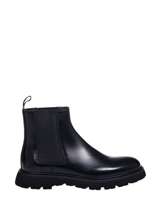 Doucal's Black Round-Toe Slip-On Chelsea Boots for men