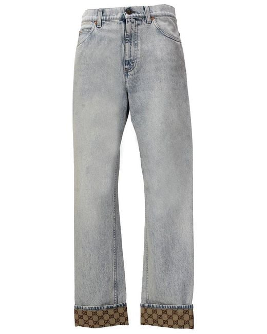 Gucci Gray GG Turn-up Jeans for men