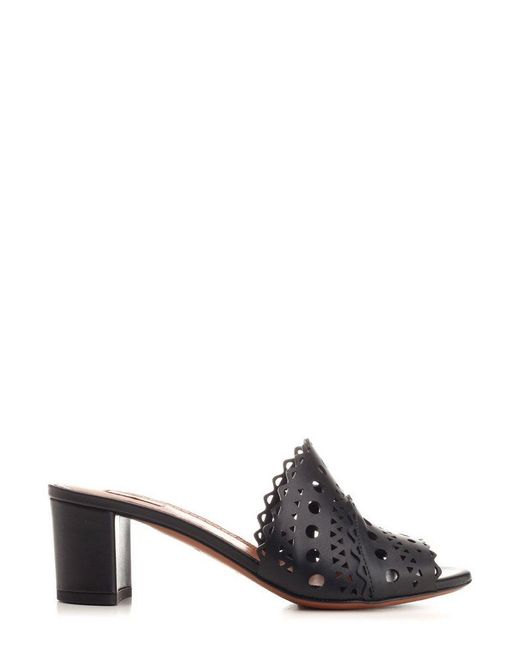 Alaïa Black Perforated Detailed Slip-on Sandals