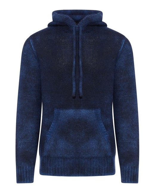 Roberto Collina Blue Knit Drawstring Hoodie for men