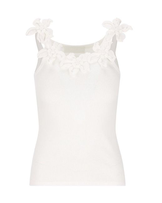 Valentino White Floral Detailed Knitted Top