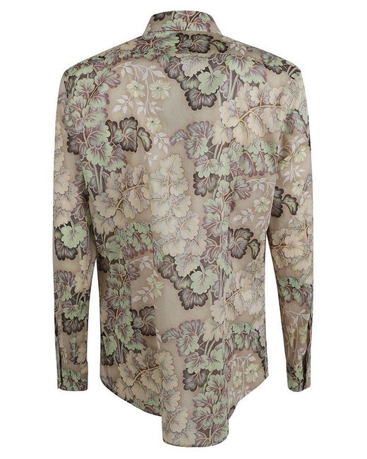 Etro Gray Floral-printed Long-sleeved Shirt for men