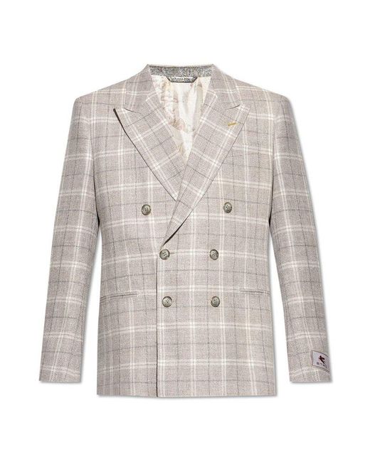 Etro White Double-Breasted Checked Blazer for men
