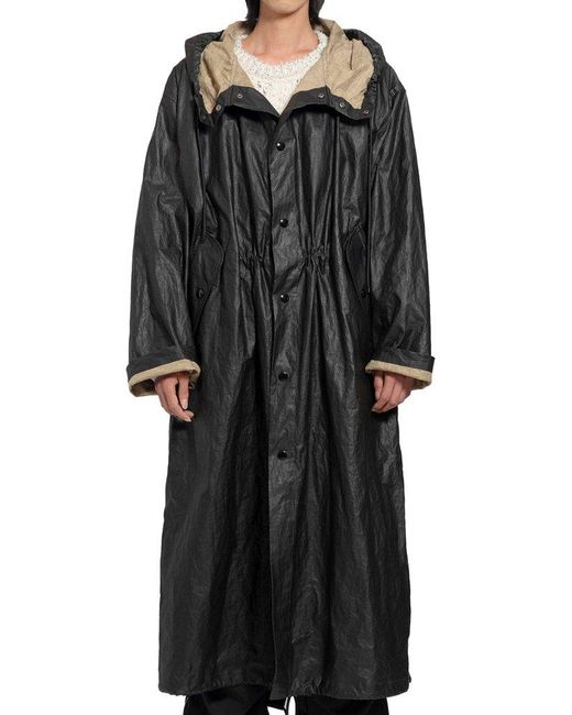 Dries Van Noten Black Oversized Hooded Coat for men
