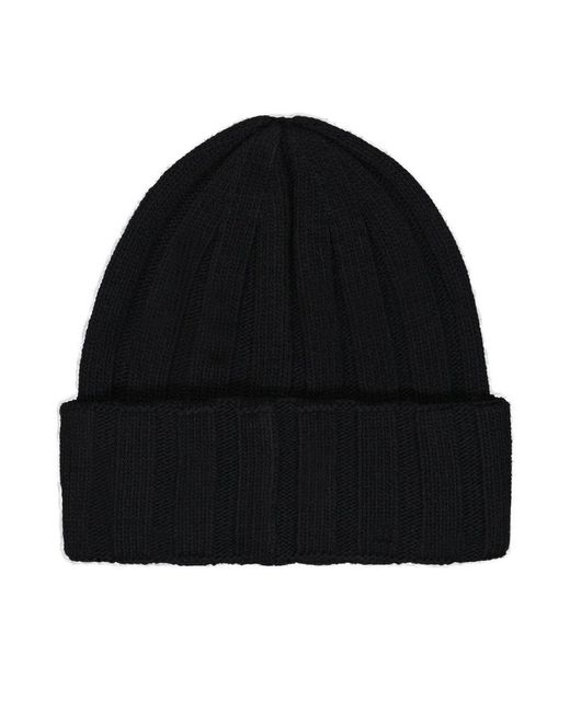 Moncler Black Logo Patch Knitted Beanie for men
