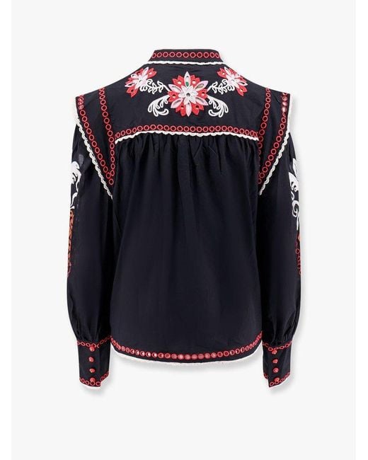 Farm Rio Blue Embroidered Button-Up Top