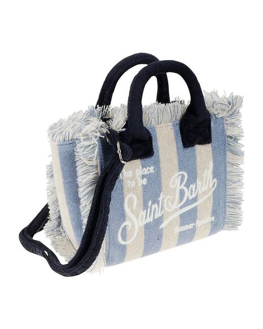 Mc2 Saint Barth Blue Fringed Stripe Tote