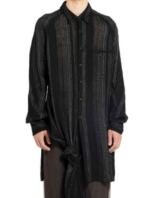 Yohji Yamamoto Black Stiped Knot-detail Knitted Shirt for men