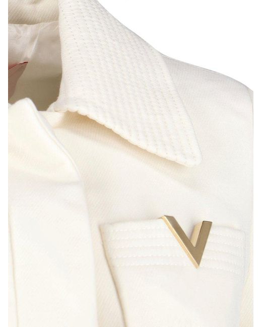 Valentino White Logo Plaque Long-sleeved Coat