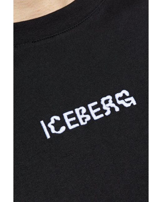 Iceberg Black Logo Embroidered T-Shirt for men